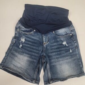 Gemma‎ Rae Distressed Denim Maternity Shorts Size S Blue Wash